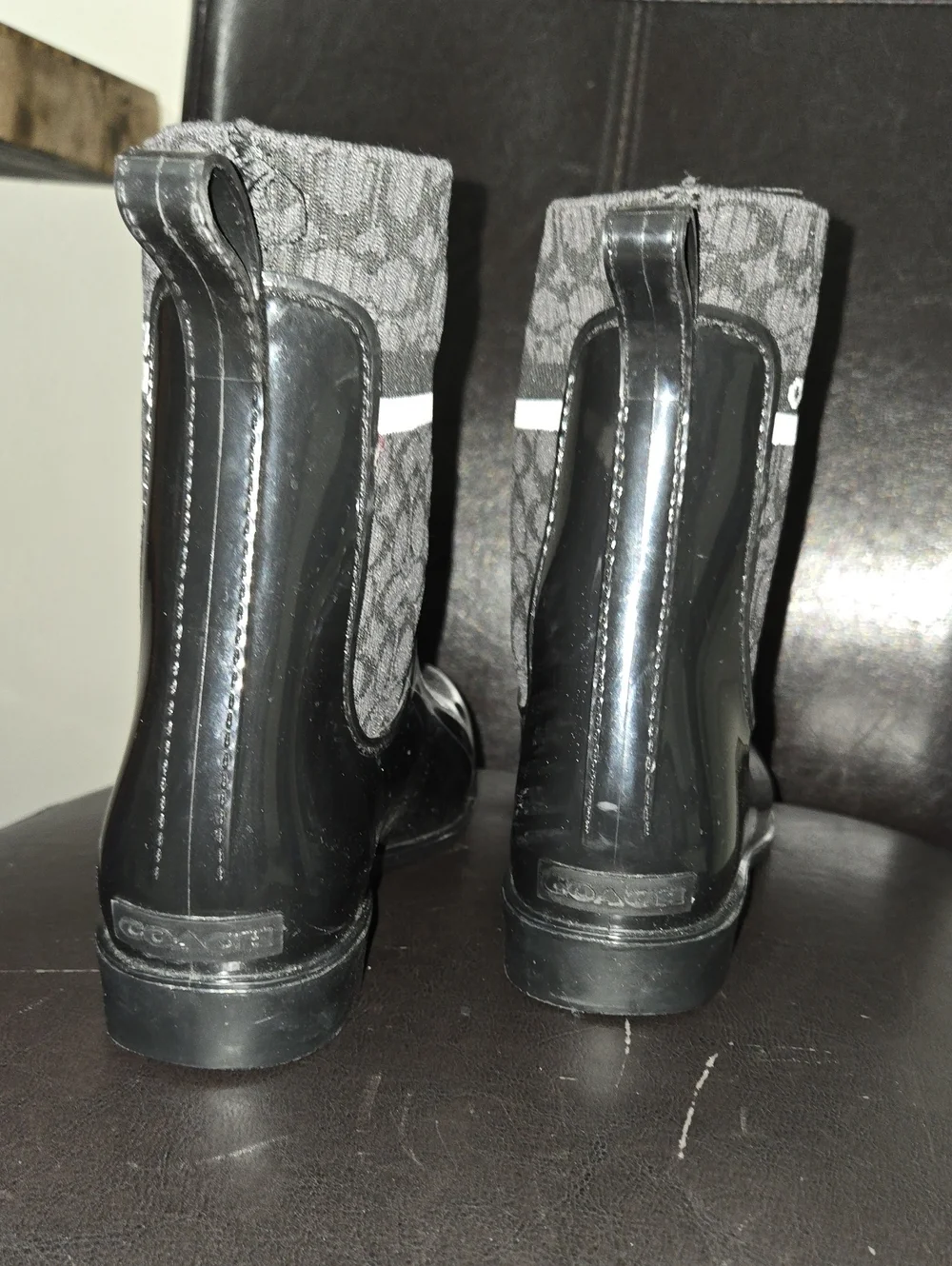 Coach Glossy Black Signature Chelsea Rain Booties